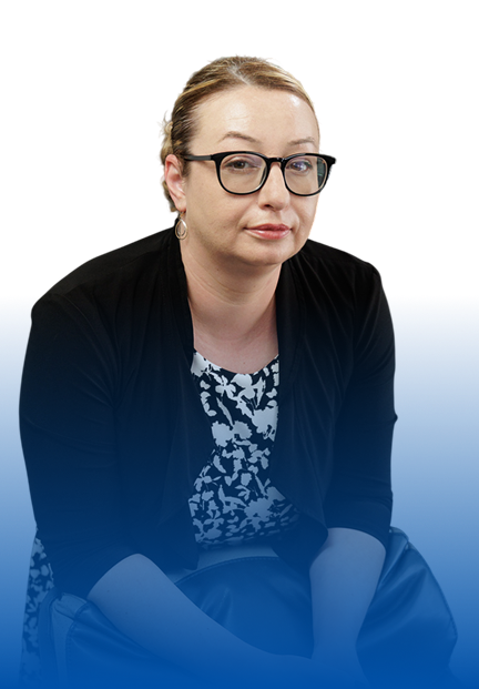 Marina Dubson seated in consultation